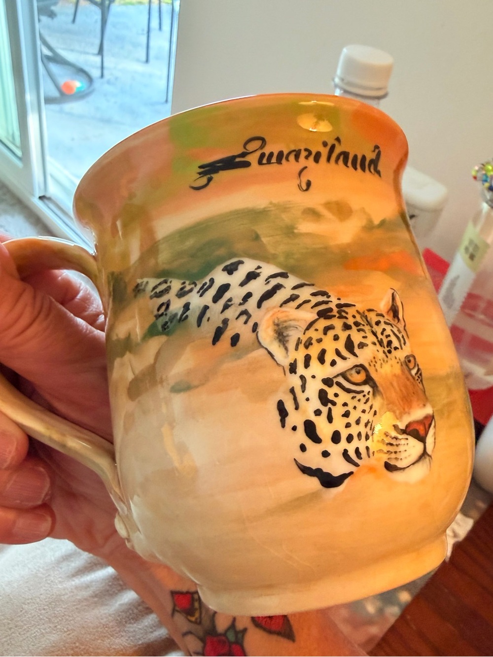 High End VINTAGE Mug Tiger Leopard Detailed Hand Painted Coffee Cup “Swaziland”